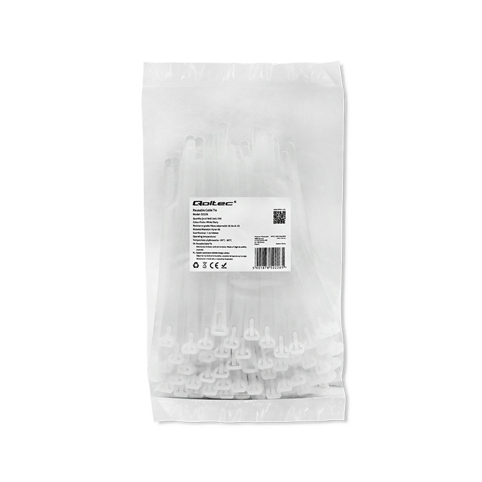 Qoltec Opaski zaciskowe wielorazowe/trytki | 7.2*150mm | Nylon66 UV | Białe