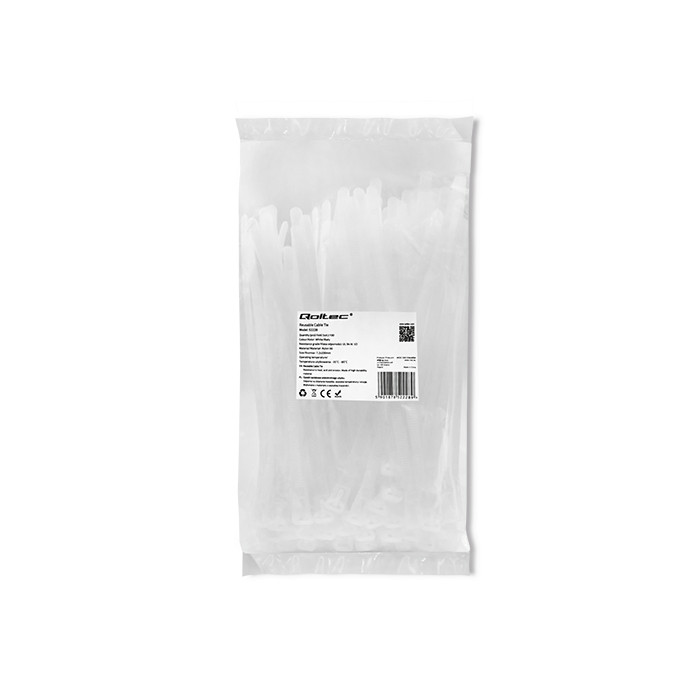 Qoltec Opaski zaciskowe wielorazowe/trytki | 7.2*200mm | Nylon66 UV | Białe