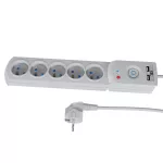 AX5/PRO/USB/3M/SZARY Listwa zasilająca z bezpiecznikiem i układem przeciwprzepięciowym professional, 5 gniazd, 2 porty USB, długość 3m, 10A, 230V, 2300W, szary