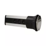 Gniazdo meblowe Ø10cm wysuwane z blatu z ładowarką USB i przewodem 1,8m, 3x2P+Z, 2xUSB (typ A, 2,1A), INOX