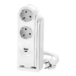 Przedłużacz biurkowy ze sprężynowym zaciskiem mocującym 2x2P+Z(Schuko),USB A+C,biała, 16A/230V 1,4m