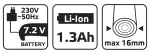 Sekator akumulatorowy 7.2V, Li-Ion/1.3Ah