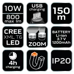 Latarka czołowa akumulatorowa USB 800 lm CREE XML-T6 LED