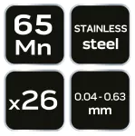 Szczelinomierz 26 listków (0.04 - 0.63 mm) 65MN/stal nierdzewna