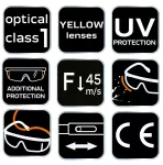 Okulary ochronne, żółte soczewki, regulowane zauszniki