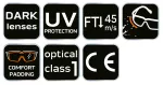 Okulary ochronne z wkładką piankową, przyciemniane soczewki, klasa odporności FT