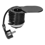 Gniazdo meblowe Ø6cm, wpuszczane w blat z przesuwną pokrywką, ładowarką USB i przewodem 1,9m, 1x2P+Z, 1xUSB (typ A, 2,4A), 3x1mm², czarne