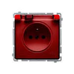 SIMON BASIC WMUW-53111x-A021 Gniazdo wtyczkowe z uziemieniem, z przesł. torów prądowych, bryzgoszczelne IP44 (moduł) 16A, 250V~, zaciski śrubowe, klapka transp.; czerwone