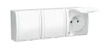 SIMON AQUARIUS WMQW-30311x-1011 Gniazdo wtyczkowe potrójne z uziemieniem bryzgoszczelne IP54, klapka biała, z przesłonami torów prądowych, Σ16A, 250V~, zaciski śrubowe; biały