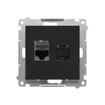 SIMON 55 WMDA-P93xx6-149 Gniazdo komputerowe podwójne RJ45 kategoria 6, ekranowane z przesłoną przeciwkurzową (moduł); Czarny mat