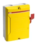 BW425YTPN Rozłącznik w obudowie plastikowej, 4-bieg, 25A, IP65, napęd boczny, jasnoszara obudowa z żółtą pokrywą i czerwoną rączką
