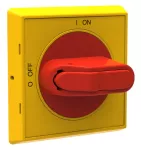 OHYS3RJ Pokrętło wyboru żółto-czerwone IP65 do OT16…125FT, blokada kłódkowa w pozycji 0/OFF, mocowane na drzwiach śrubowo