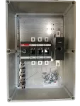 OT315KFCC3BA Rozłącznik w obudowie, 3P 400V AC22 315A, obudowa IP65 plastikowa, rączka żółto-czerwona, blokada drzwiczek w pozy