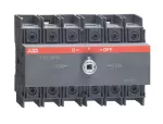 OT125F3C Przełącznik (I-0-II) 125A, 3P, napęd z przodu, bez wałka i rączki, osłona zacisków IP20, montaż na płycie lub szynie DIN
