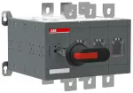 OT800E03CFP Przełącznik (I-0-II) 800A, 3P, przełączanie szybkie, napęd z przodu, z wałkiem i czarną rączką IP65, montaż na płyc