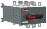 OT630E03YP Przełącznik obejściowy (I-0-II), 630A, 3P, z wałkiem i czarną rączką IP65, montaż na płycie montażowej, zestaw śrub