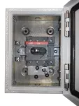 OTL45BA4M Rozłącznik w obudowie, 4P 400V AC22 63A, obudowa IP65 z blachy stalowej, pokrętło żółto-czerwone blokada drzwiczek