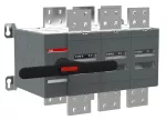 OT3200E03CP Przełącznik (I-0-II) 3200A, 3P, napęd z przodu, z wałkiem i czarną rączką IP65, montaż na płycie montażowej