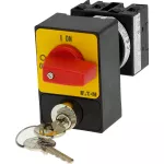 T0-2-1/E/SVA(S)-RT Rozłączniki panikowe, 3 bieg., 20 A, zamek cylindryczny SVA, tabliczka 0-1, 90 °, bez samopowrotu, P, montaż natablicowy, pokrętło czerwono-żółte z zamkiem cylindrycznym