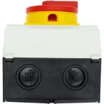 P1-32/I2H/SVB Rozłącznik główny, 3 bieg., 32A, funkcja awaryjnego zatrzymania, blok. na kłódkę w pozycji Wył., w obudowie ze szkła utwardzanego, pokrętło czerwono-żółte z blokadą na kłódkę
