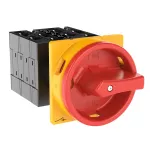 T3-4-8344/EA/SVB Rozłącznik główny, 8-bieg., 32 A, funkcja awaryjnego zatrzymania, 90 °, blok. na kłódkę w pozycji Wył., montaż natablicowy, pokrętło czerwono-żółte z blokadą na kłódkę