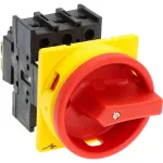 P1-25/EA/SVB Rozłącznik główny, 3 bieg., 25 A, funkcja awaryjnego zatrzymania, blok. na kłódkę w pozycji Wył., montaż natablicowy, pokrętło czerwono-żółte z blokadą na kłódkę