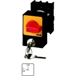 P1-32/E/SVA(S)-RT Rozłączniki panikowe, 3 bieg., 32 A, zamek cylindryczny SVA, tabliczka 0-1, 90 °, bez samopowrotu, montaż natablicowy, pokrętło czerwono-żółte z zamkiem cylindrycznym