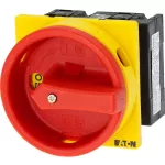 T3-1-102/EA/SVB Rozłącznik główny, 2 bieg., 32 A, funkcja awaryjnego zatrzymania, 90 °, blok. na kłódkę w pozycji Wył., montaż natablicowy, pokrętło czerwono-żółte z blokadą na kłódkę
