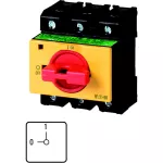 P3-100/IVS-RT Przełącznik Zał.-Wył., 3 bieg., 100 A, funkcja awaryjnego zatrzymania, blok. na kłódkę w pozycji Wył., montaż na szynę TH, pokrętło czerwono-żółte bez możliwości blokady