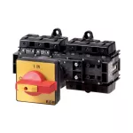 T6-160-6/V/SVB/HI11 Rozłącznik główny, 6 bieg. + 1 NO + 1 NC, 160 A, funkcja awaryjnego zatrzymania, 90 °, blok. na kłódkę w pozycji Wył., montaż rozłączny, pokrętło czerwono-żółte z blokadą na kłódkę