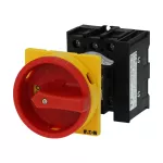 P1-40/V/SVB/HI11 Rozłącznik główny, 3 bieg.+1NO+1NC, 40A, montaż rozłączny, pokrętło czerwono-żółte z blokadą na kłódkę