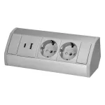 Gniazdo meblowe 2x2P+Z (Schuko), 2xUSB (typ A+C; 2,4A), szaro-srebrne