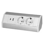 Gniazdo meblowe 2x2P+Z (Schuko), 2xUSB (typ A+C; 2,4A), biało-srebrne