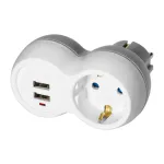 Rozgałęźnik 2P+Z + 2xUSB (Schuko), biało-szary