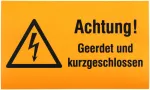 Tabliczka ostrzegawcza "Uwaga! Instalacja uziemiona", język niemiecki, tworzywo sztuczne WHS A GUKG M