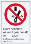 Tabliczka ostrzegawcza "Nie włączać, trwają prace elektryczne!", język niemiecki, tworzywo sztuczne WHS NS EWGA M