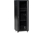 Szafa serwerowa 27U 800x1000, drzwi przednie szklane, drzwi tylne stalowe perforowane, zamek, 4 belki nośne, 4 regulowane stopki, do samodzielnego montażu, kolor czarny Q-LANTEC