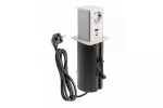 GNIAZDO MEBLOWE WYSUWANE TOWER, 1x GNIAZDO SCHUKO, 1xUSB A, 1xUSB C, KABEL 1,5m, BIAŁE, KAPSEL INOX