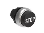 Plastikowy przycisk Ø22mm serii Platinum, wystający, samoczynny powrót, z symbolem, STOP / Czarny