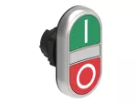 Plastikowy przycisk Ø22mm serii Platinum, dwuklawiszowy, samoczynny powrót, 2 kryte i biały podświetlany dyfuzor. Zielony -Czerwony / I - 0