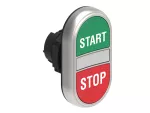 Plastikowy przycisk Ø22mm serii Platinum, dwuklawiszowy, samoczynny powrót, 2 kryte i biały podświetlany dyfuzor. Zielony -Czerwony / START - STOP