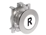 Metalowy przycisk płaski Ø30mm serii Platinum, kryty, samoczynny powrót, z symbolem, R / Biały