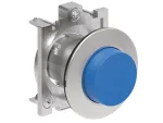 Metalowy przycisk płaski Ø30mm serii Platinum, wystający, dwustanowy. Niebieski