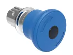 Metalowy przycisk podświetlany Ø22mm serii Platinum, grzybkowy, blokowany, odblokowanie przez obrót, Ø40mm. Do normalnego zatrzymania. Niebieski