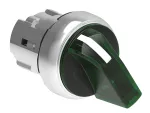 Metalowy przełącznik podświetlany Ø22mm serii Platinum, pokrętło krótkie, 3 pozycje, 1 - 0 < 2. Zielony