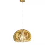 Lampa wisząca / Klosz drewno z chromowanymi dekoracjami / Średnica: 200
