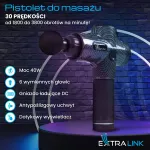 Extralink Massage Gun Pro | Pistolet do masażu | 3800 RPM, 6 końcówek wymiennych