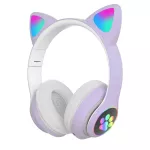 Extralink Kids Cat-Ear Wireless Headphones Fioletowe | Słuchawki bezprzewodowe | dla dzieci, kocie uszy, Bluetooth 5.0, Oświetlenie RGB