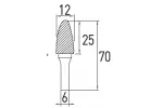 Frez trzpieniowy ostrołukowy, zaokrąglony F 12x25 mm