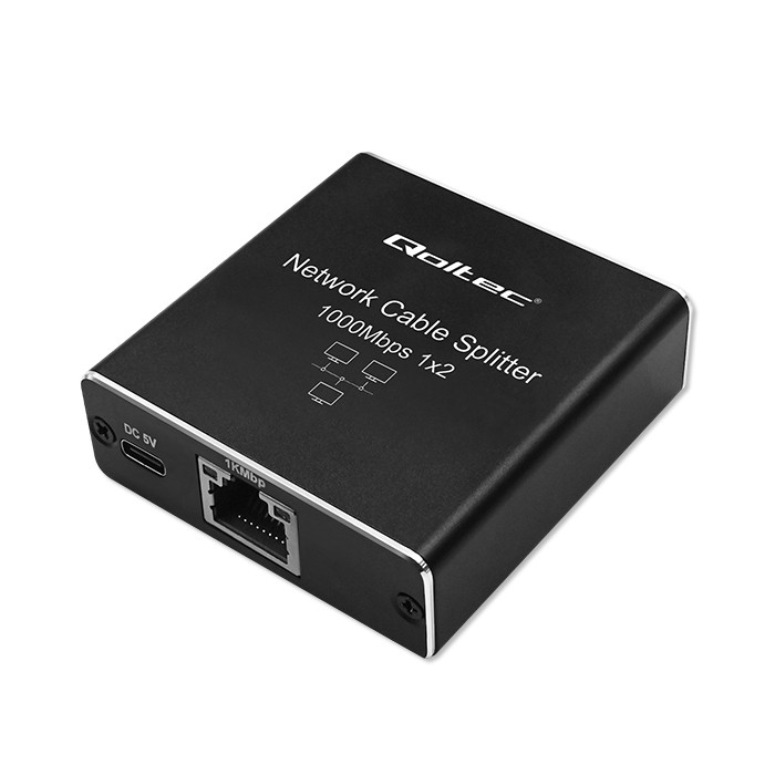 Qoltec Rozdzielacz Splitter mini SWITCH 1x2 port RJ45 | 1000Mbps | USB-C | Aluminium